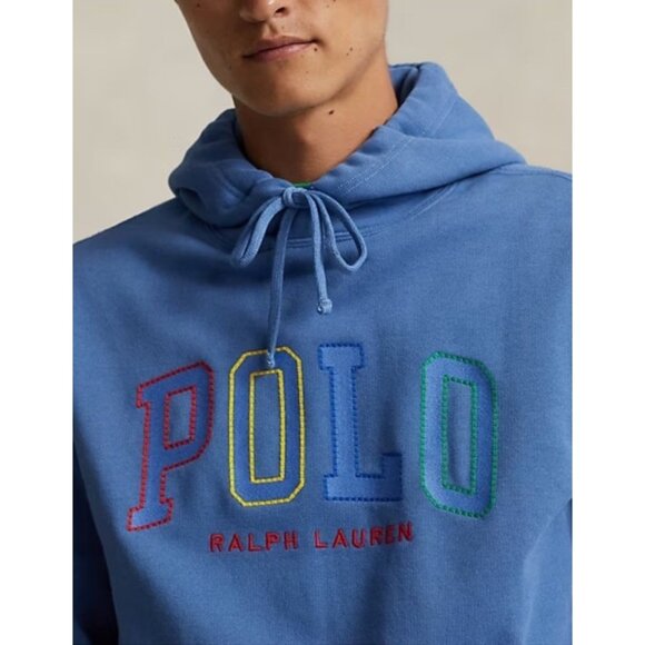 Polo Ralph Lauren XL Logo Embroidered Hoodie Blue Fleece Lined New $168 - Picture 1 of 15